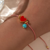 Pulsera Go2boho Martis Serie Con Inlay De Copo De Nieve Turquesa Sintética Y Metal Corazón Rojo Y Naranja Estilo Griego Clásico Para Ella - details 2