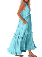 Vestido De Verano Para Mujer Con Camisola Y Falda Larga Estilo Europeo Y Americano Sin Mangas Cuello Redondo Polyester Spandex - details 5