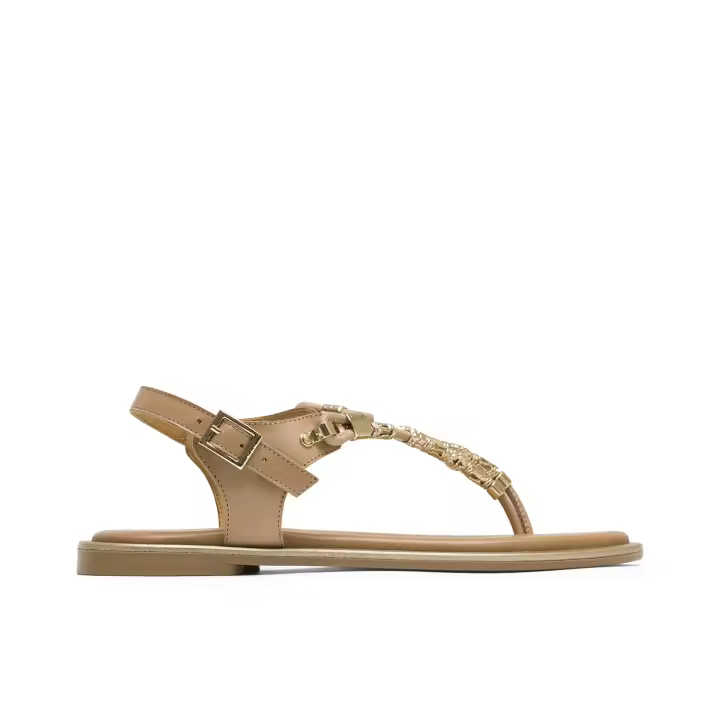 PORRONET SANDALIA ESCLAVA PLANA PIEL CON ABALORIOS TAUPE ESTELA  - SANDALIAS PLANAS ESTELA EN COLOR TAUPE - ELABORADAS EN PIEL -  MÁXIMA COMODIDAD Y CALIDAD - HECHO EN ESPAÑA -  PLANTILLA ACOLCHADA D - 1