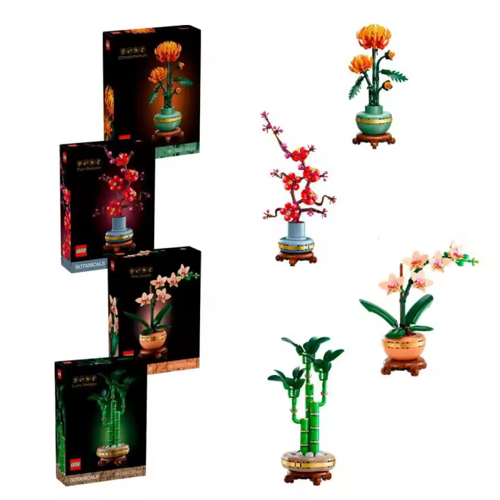Pack Lego Botanicals: Crisantemo+Flor de Ciruelo + Miniorquídea+Bambú de la Suerte, Set de Construcción Coleccionable para Adultos - 1