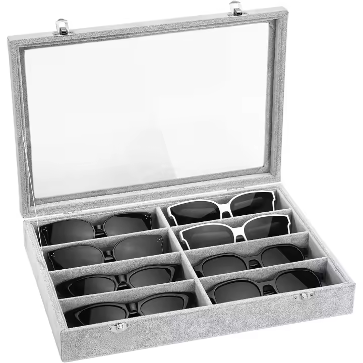 Organizador multibional de Gafas de Sol y Joyas con tapa y Cierres, Gris - 1