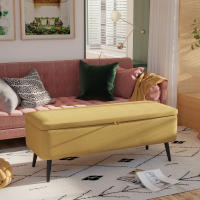 HOMCOM Banco de Almacenamiento Taburete de Almacenaje Tapizado en Lino con Tapa Abatible y Patas de Acero para Dormitorio Salón Entrada Carga 150 kg 102x40x39,5 cm - details 1