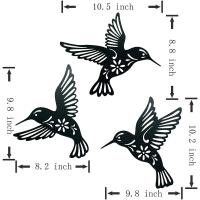 Arte De Muralla De Colibrí De Metal En Negro Set De 3 Decoración Concisa De Hierro Silueta De Arte De Pared Colgante - details 1