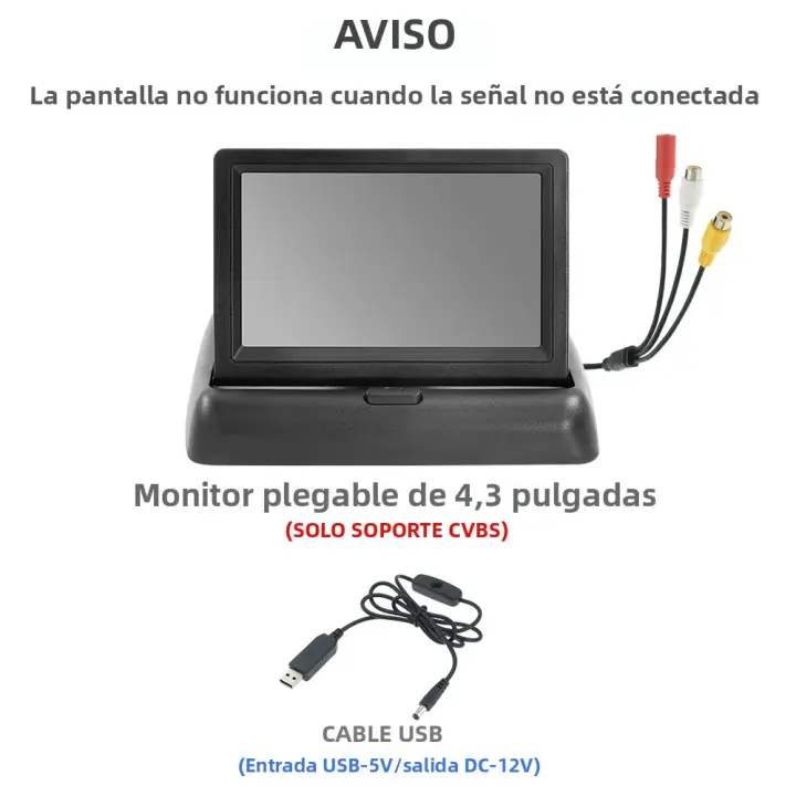 Monitor De Coche KTYDKP Plegable Con Entrada De Video Bidireccional Para Cámara De Retrovisora De Parqueo Y Reversa Pantalla De 4.3 Pulgadas - 1