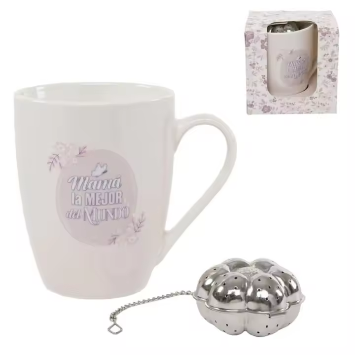 Tisana Taza Cerámica de 320 ml de Mamá la mejor del mundo con infusor con forma de flor. DCASA - 1
