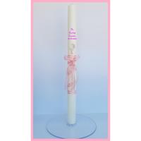 VELA (CIRIO) PARA BAUTIZO PERSONALIZADA NIÑA/NIÑO MEDIDA 3 x 40 CM Decorada con mini chupete de plástico y cintas ribete rosa. (PERSONALIZADA) AÑADIR TEXTO EN (Chatear con la tienda) - details 0