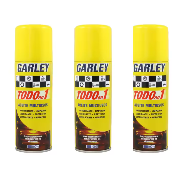 GARLEY Aceite Multiusos Spray 200 ml | Lubricante Desbloqueante Antioxidante | Todo en Uno para Taller, Herramientas y Coche | Disponible en 1 unidad, 3 unidades o 5 unidades - 1