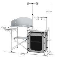 Outsunny Mueble de Cocina para Camping Armario para Camping Plegable con Mesas Estantes Poste de Luz Elevable y Bolsa de Transporte para Acampada Picnic 144x48x119 cm Plata y Gris Claro - details 2