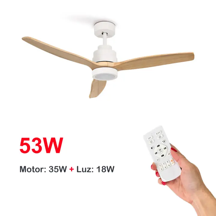 Ventilador de Techo LED con Mando y Temporizador, Motor Silencioso DC, Luz Regulable CCT, Estilo Blanco/Madera, 132 cm, IP20, Ideal para Salón o Dormitorio Ostark-LEDUNI - 1