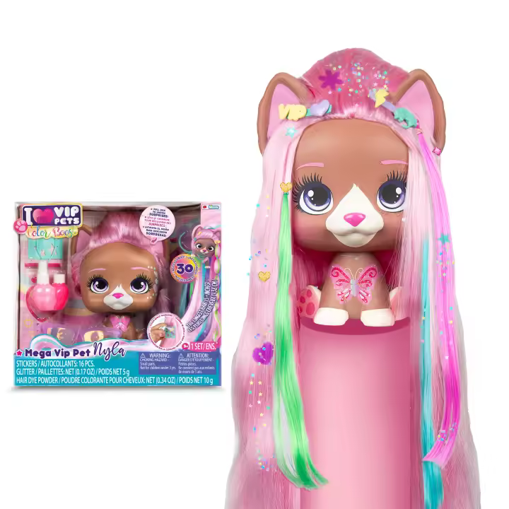 Vip Pets Mega Pet Nyla, Busto muñeca para peinar con pelo extra largo y tiza de pelo con 30 Accesorios, Regalo y juguete para niñas y niños de +3 años - 1