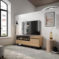 Skraut Home - Mueble TV - Televisión - Muebles de Salón con dos puertas para almacenaje - 150x57x35cm - Para TV Hasta 65 Pulgadas - Chimenea Eléctrica led efecto fuego 3d- Diseño Industrial - Estilo Moderno - color Roble - details 0