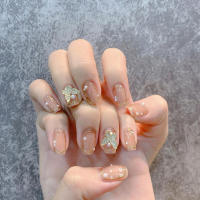 24 Pcs Uñas Postizas Redondas Medio Rosa Y Blanco Gloss Con Estrella Reutilizables Falsas Con Tabs De Gel Uñas De Plástico Para Dedos - details 14