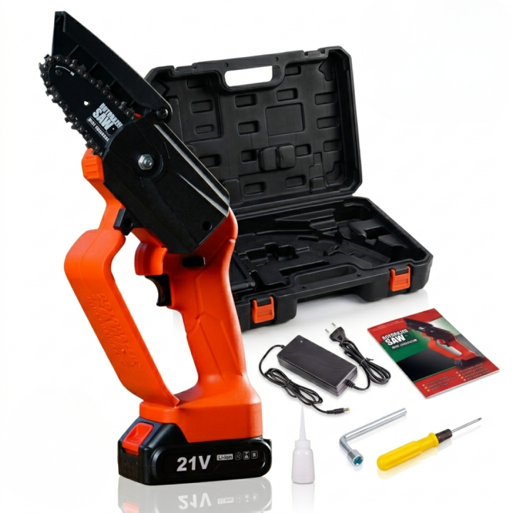 ROTORAZER Mini Motosierra Eléctrica Mini Chainsaw, 21V Motosierra Portátil Inalámbrica, Batería y Cargador
