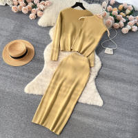 Conjunto De Ropa De Mujer REALEFT Otoño Invierno 3 Piezas Traje De Tejido Knitted Cardigan De Botón Sencillo Y Tops Falda Elegante Para Oficina - details 43