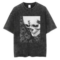 Camiseta De Algodón Lavada Con Estampado Gótico Harajuku Para Mujer Estilo Callejero Casual Manga Corta Suelta Moda De Verano - details 1