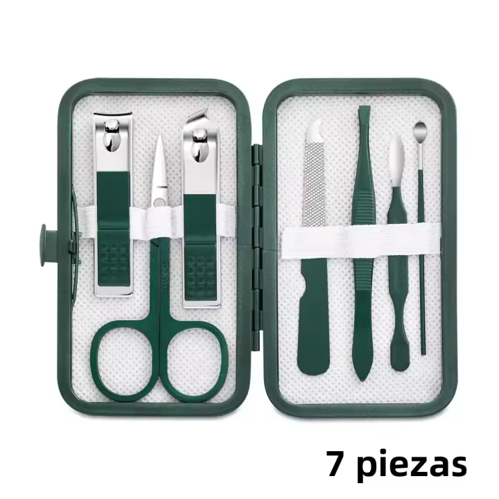 Juego De Tijeras Para Uñas De Acero Inoxidable Con Estuche Portátil Herramienta De Aseo Verde Manicura Y Podología - 1