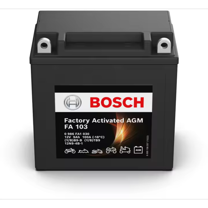 Batería de Moto Bosch FA103 - AGM. Tecnología AGM. 12V - 9Ah/100A (EN) - 1