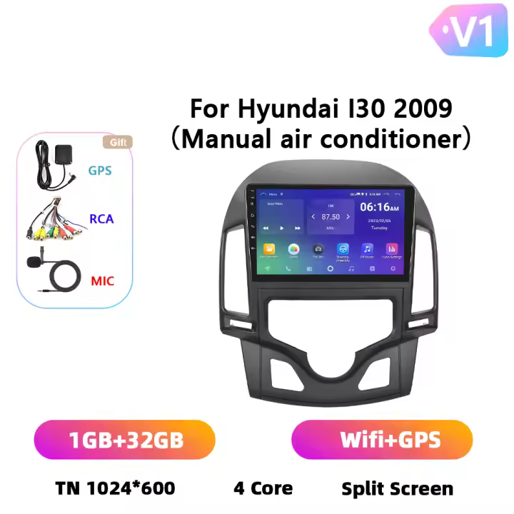Podofo Radio de coche Android 2 Din para Hyundai i30 2009 Carplay 8+128GB AI Voice WIFI+4G DSP GPS Navegación Multimedia Reproductor de Video - 1