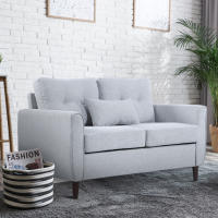HOMCOM Sofá de 2 Plazas Sillón Biplaza para Salón con Cojines y Asiento Acolchado Funda de Almohada Lavable 140x78x83 cm Gris Claro - details 1
