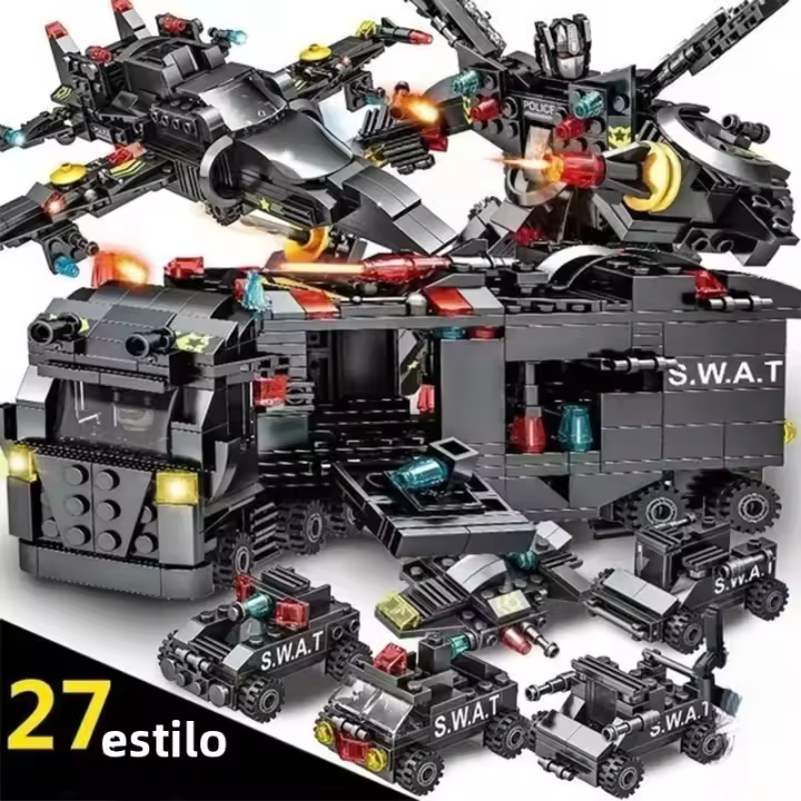 Kit De Construcción De Bloques SWAT 585pcs 8en1 Camión De Comando Estación De Policía Helicóptero De La Ciudad Juguetes Educativos Para Niños - 1