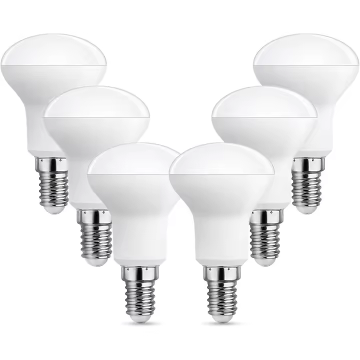 Bombilla LED E14 R50 de 5 W equivalente a bombilla incandescente E14 de 40 W, luz blanca fría de 6000 K, 500 LM, 120° de luz, CA de 220 V, bombilla LED de base pequeña para iluminación de cocina, no regulable, paquete de 6 - 1