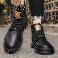 Botas De Cuero Casual Para Hombre Invierno Botas De Trabajo Antideslizantes Alta Top Ankle Biker Zapatos Negros De Diseñador Botines De Tacón Plano Redondos - details 15
