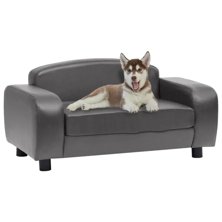 vidaXL Sofá para perros cuero sintético gris 80x50x40 cm - 1