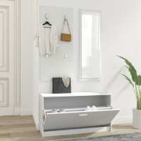 vidaXL Muebles Entradita Zapatero Espejo Perchero Madera Roble Color Blanco,  Gris sonoma,  Marrón roble - details 1
