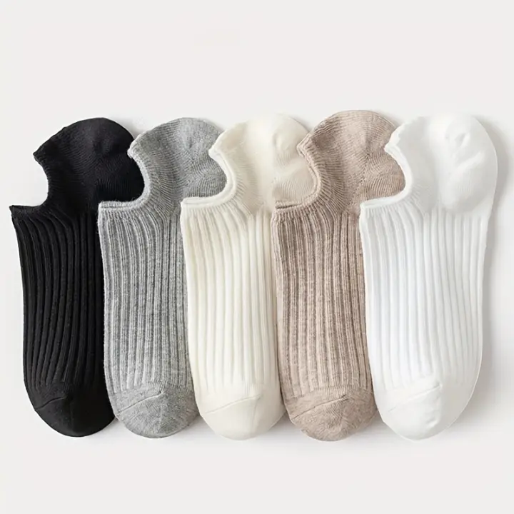 Calcetines De Tobillo Bajo Para Hombres Y Mujeres Calcetines De Barco Sólidos Transpirables Y Cómodos Paquete De 5/10 Pares Negro - 1