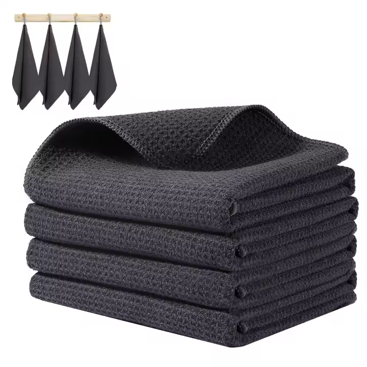 Toallas de microfibra súper absorbentes extragruesas de 40 x 40 cm, paño para platos para la limpieza del hogar, diseño de tejido de piña, juego de 4, gris - 1