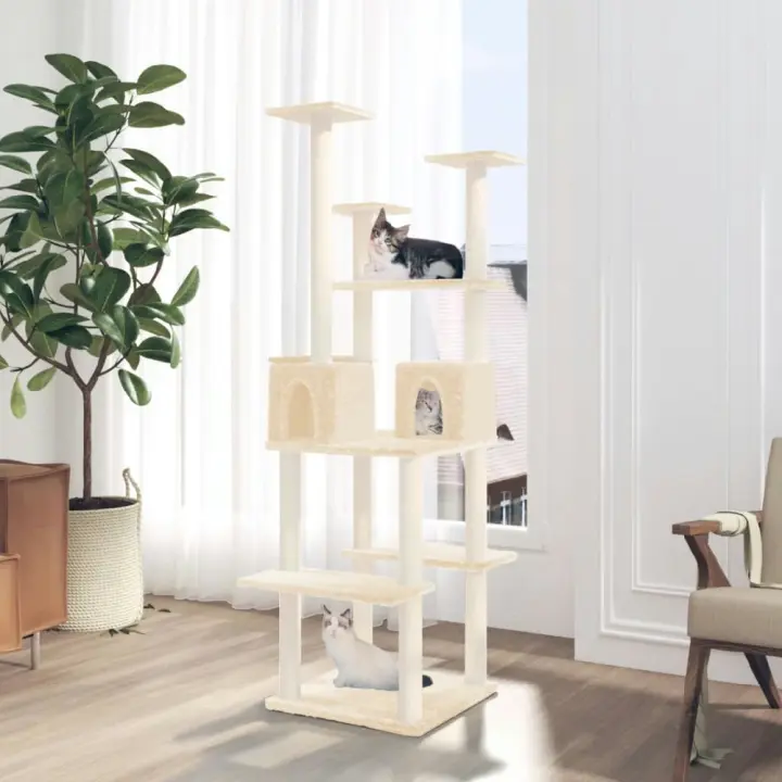 vidaXL RASCADOR PARA GATOS CON POSTES DE SISAL COLOR CREMA 167 CM - 1