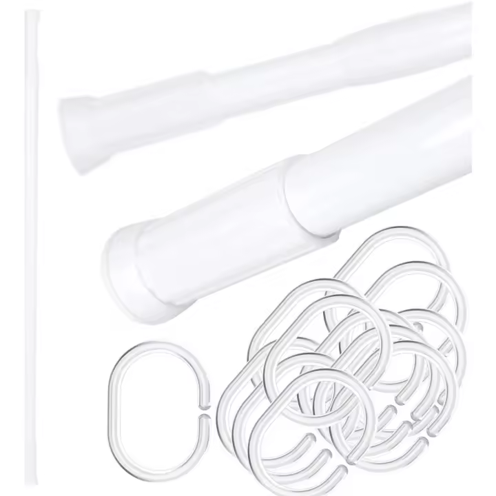 JANDTEK. Barra Cortina Extensible + 12 Anillas - Ducha 70-120 - Sin Taladro Cocina - Pared - Armario - 1