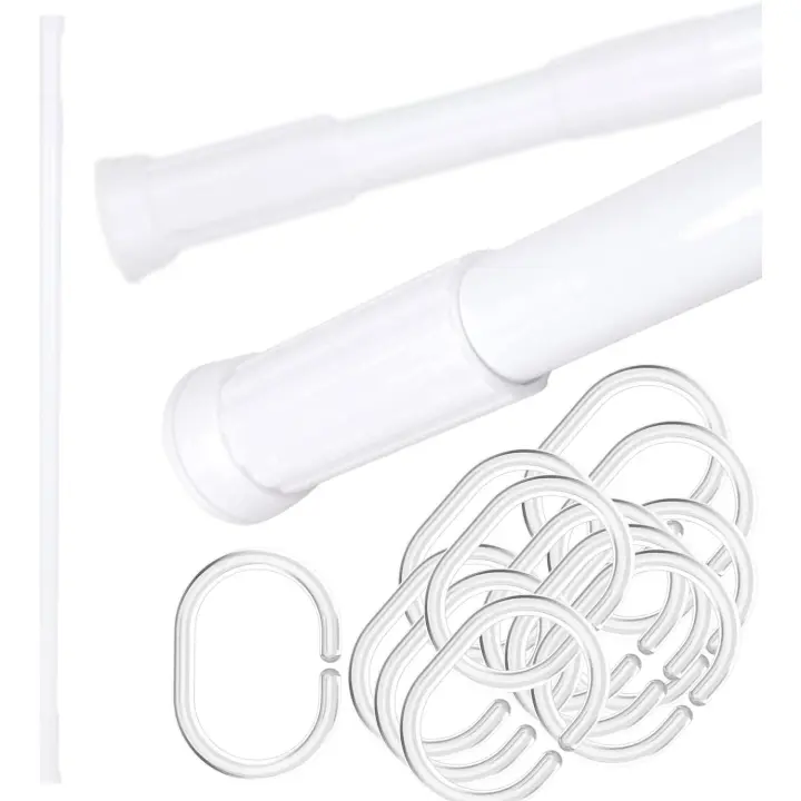 JANDTEK. Barra Cortina Extensible + 12 Anillas - Ducha 70-120 - Sin Taladro Cocina - Pared - Armario - 1