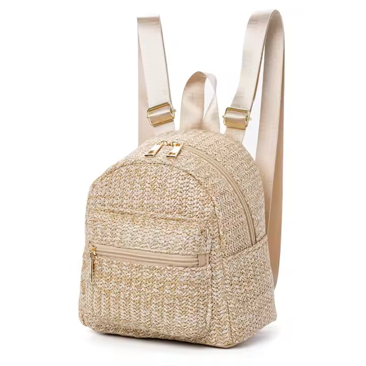 Mochila nueva de doble capa con cremallera, mochila informal con personalidad, mochila de paja - 1