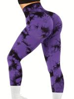 Pantalones De Yoga De Cintura Alta Sin Costuras Con Glúteos En Tie-Dye Para Mujer Elasticidad Fitness Leggings De Nylon - details 10
