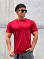 Camiseta Deportiva Para Hombre V-Neck Manga Corta Verano Fitness Collar Erguido Algodón Moda Ropa De Entrenamiento Base - details 7