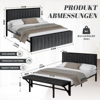 Cama tapizada 160x200cm con aparador con bancos laterales, con bancos laterales, Cama multifuncional con entretención y organización, Armazón de Cama de Hierro, Cama Juvenil, Cama de Adult, Cama Doble, Terciopelo - details 4