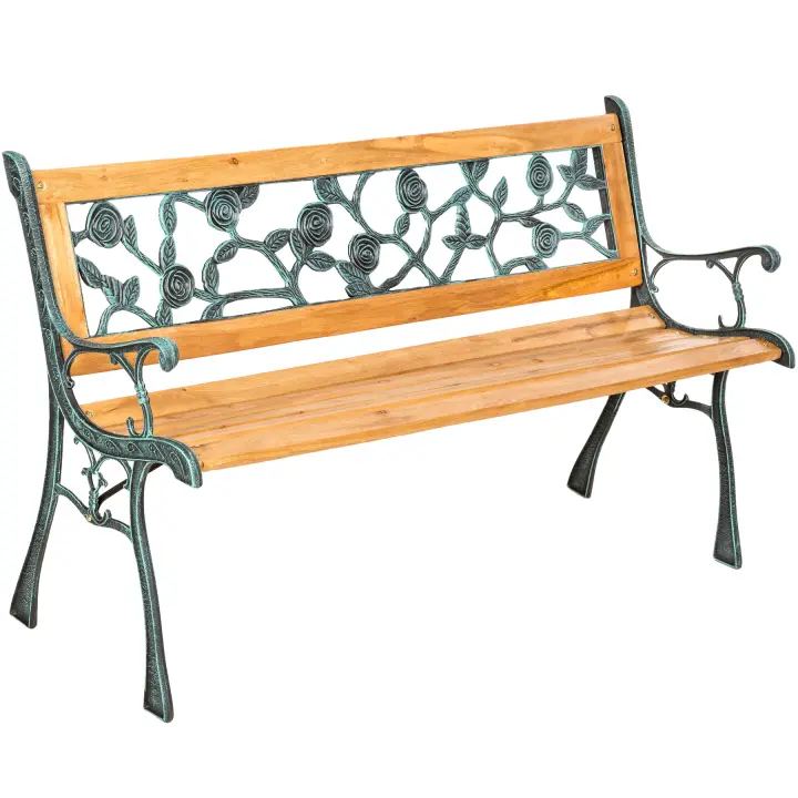Tectake - Banco para jardín para 2 personas, Hecho de madera y hierro fundido, Estable y robusto, Con capacidad de carga de 250 kg, Resistente y de fácil montaje, Madera natural lacada - 1