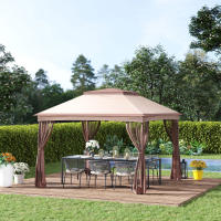 Outsunny Carpa Plegable 3.25x3.25m Gazebo Pabellón Cenador Jardín Doble Techo Mosquitera Bolsa Transporte Marco Acero Tela Poliéster Resistente de Agua - details 1