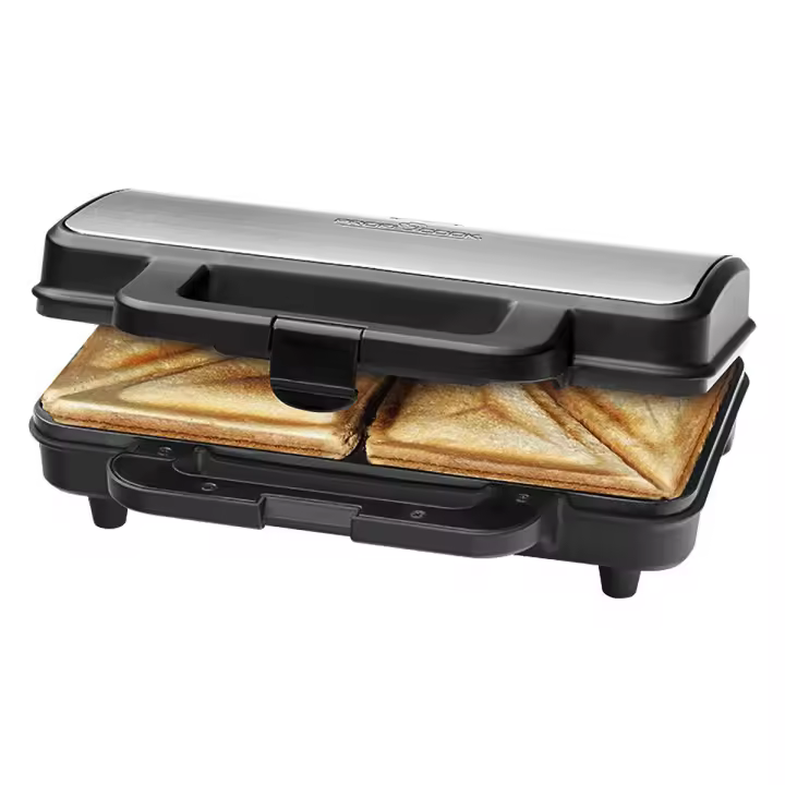 Proficook ST 1092 Sandwichera, 2 Sandwiches XXL, Placas Antiadherentes, Tostado Perfecto, Acero Inoxidable, 900W, Negro/Plata - 1
