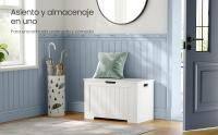VASAGLE Puff Almacenaje, Banco con 2 Bisagras de Seguridad, Baúl, Zapatero, Estilo Moderno, 40 x 76 x 48 cm, para Pasillo Dormitorio Salón, Blanco/Marrón Rústico - details 0