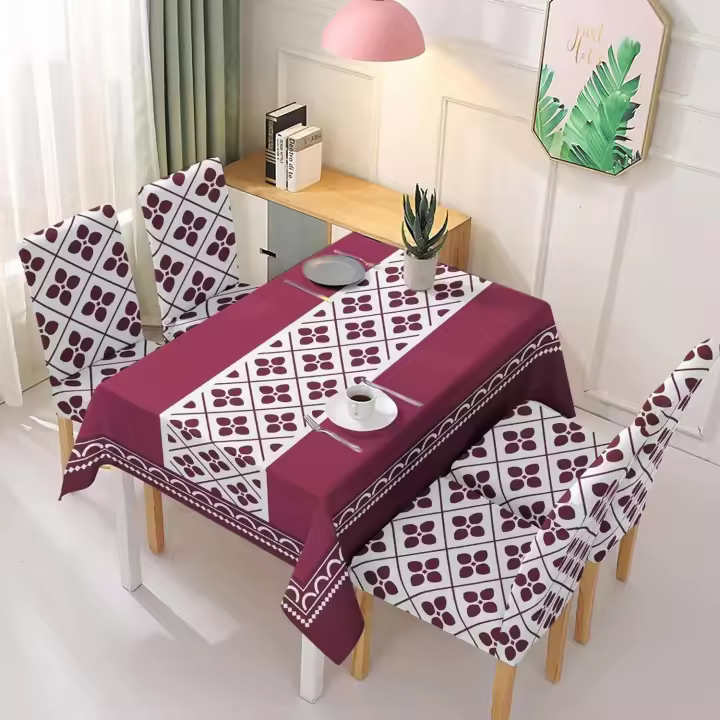 TODOBIEN STORE - Juego de Mantal y Funda de Silla, Mantel de Mesa Rectangulo 140 x 180, 4 Fundas para Silla con Elastico, 100% Poliester, Estampado Moderno. - 1