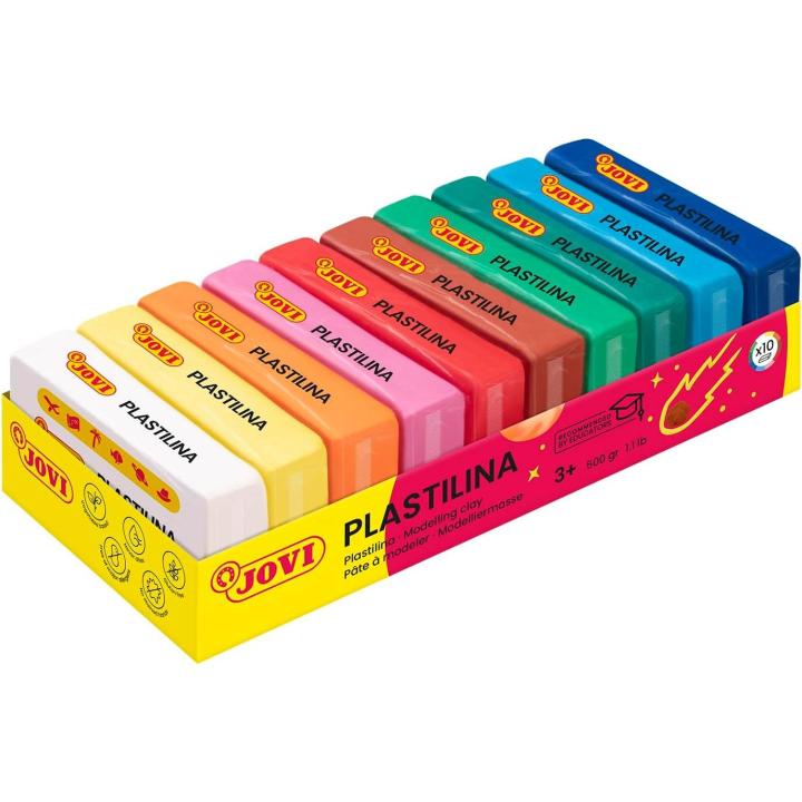 Jovi Plastilina Pack Kit de 10 Pastillas Unidades de Plastilina Colores Surtidos, Tamaño Pequeño, No se Seca, Modelable con una Gran Plasticidad, Regalo Educativo para Niños, Ideal para el Colegio, Recambio. Vuelta al Cole, Material Escolar Primaria