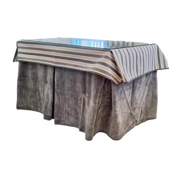 Santaella Mesa DM Patas Metálicas 120×70 Completa Oceano Gris – Con Cristal, Enagua, Tapete y Tarima - 1