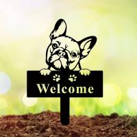 Decoración De Jardín De Perro Bulldog Exquisito Adorno Metálico Art Deco Palillo Duradero Marcador Memorial Regalo Perfecto Para Amantes De Los Animales Y Acento De Jardín - details 0