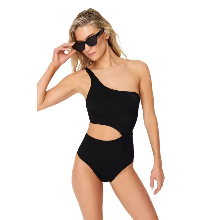 Trendyol Black One-Shoulder Cut Out/Windowed Regular Swimsuit Tbess24My00005 - 1
