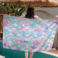 Toalla De Playa Para Niños Con Escamas De Sirena Colorida Toalla De Baño Grande Absorbente De Microfibra Para Natación Viajes Estilo Verano - details 11