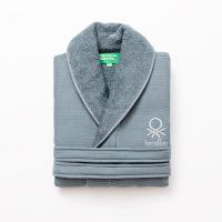 UNITED COLORS OF BENETTON Albornoz de Algodón 400GSM Gris / Azul oscuro - Suavidad y Durabilidad - Certificados OEKO-TEX y BCI - details 9