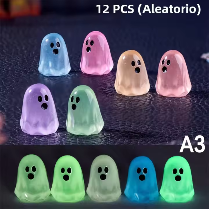 10-12pcs Decoraciones De Halloween Luminosas Calabaza Fantasma Micro Paisaje Resina Figuras De Fantasma Estatua Decoración De Escritorio Regalos Para Fiesta - 1