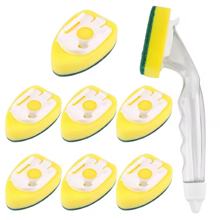 ZC Esponja para lavar platos de alta resistencia, accesorio para lavar platos con mango, antiarañazos y reutilizable, 9 piezas - 1